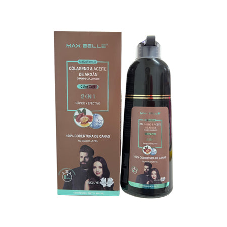 MAXBELLE - Shampoo Colorante Colágeno y Argán (TONO CAFE) 400 ml